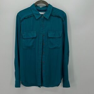 Billy T Women's teal button down tunic style long sleeve shirt. Size XS.